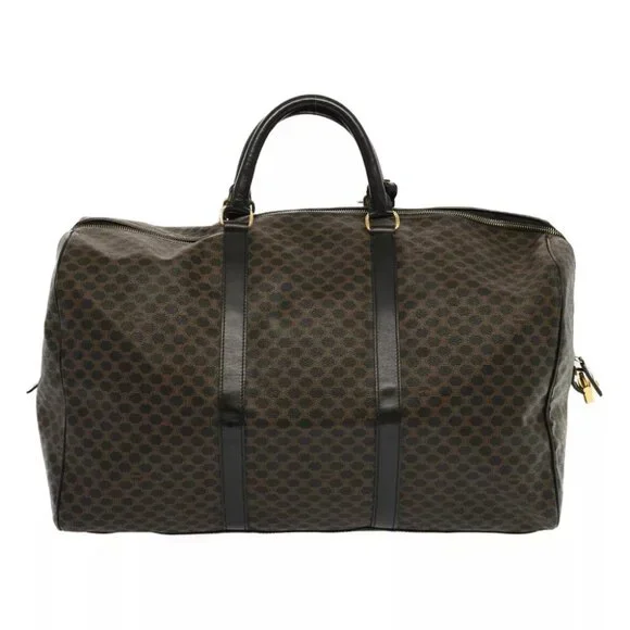 CELINE Macadam Canvas Boston Bag PVC Black Auth